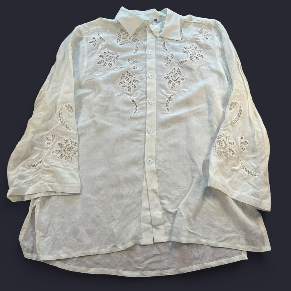 Ralph Lauren Purple Label Women’s Holbert Paisley-Embroidered Linen Shirt‎ XL
